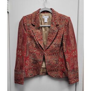 Worthington Blazer Women 4P Red Multi Paisley Tapestry Woven Cotton Southwestern